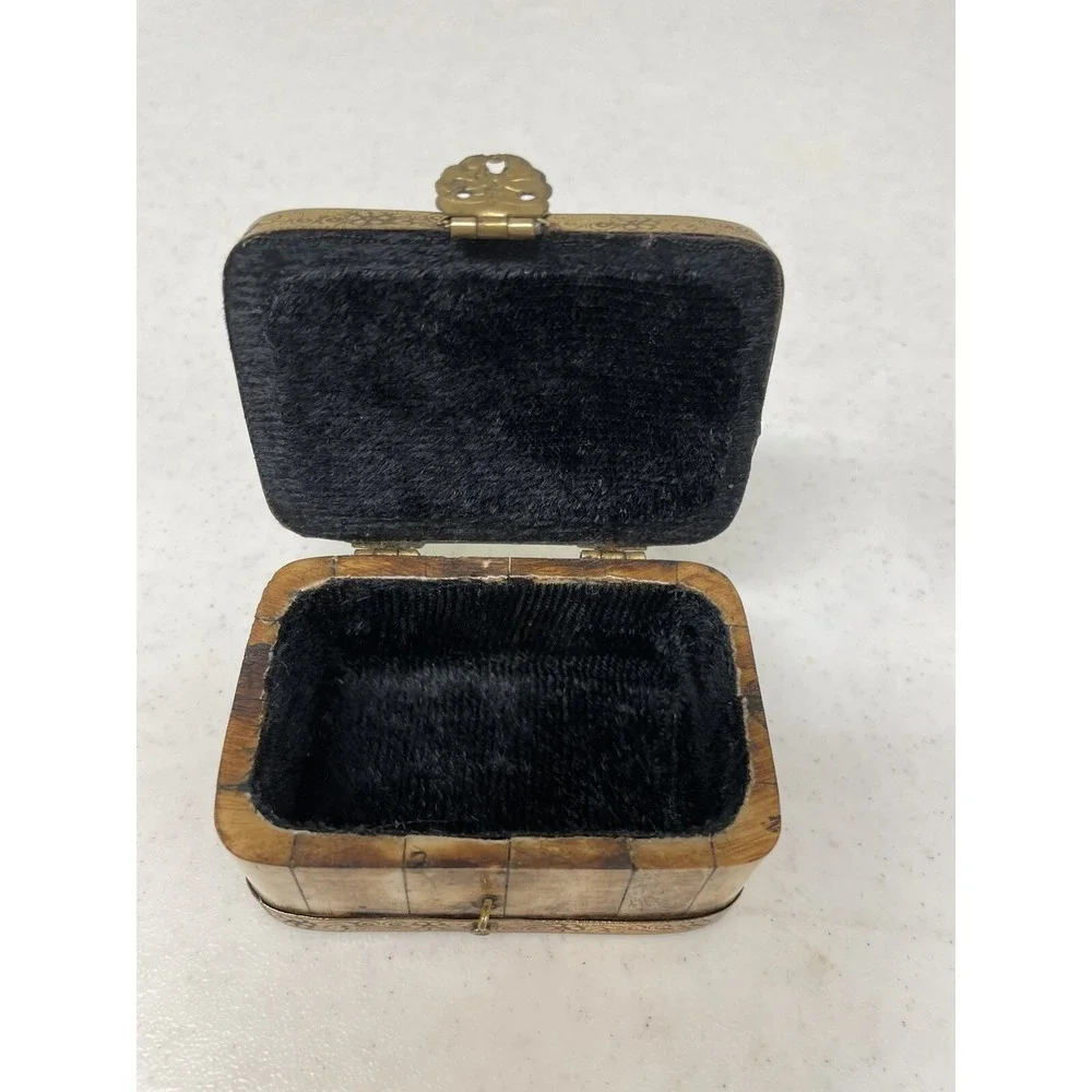 Vintage Set of 2 Handcrafted Bone & Brass Hinged Trinket Jewerly Box India‎